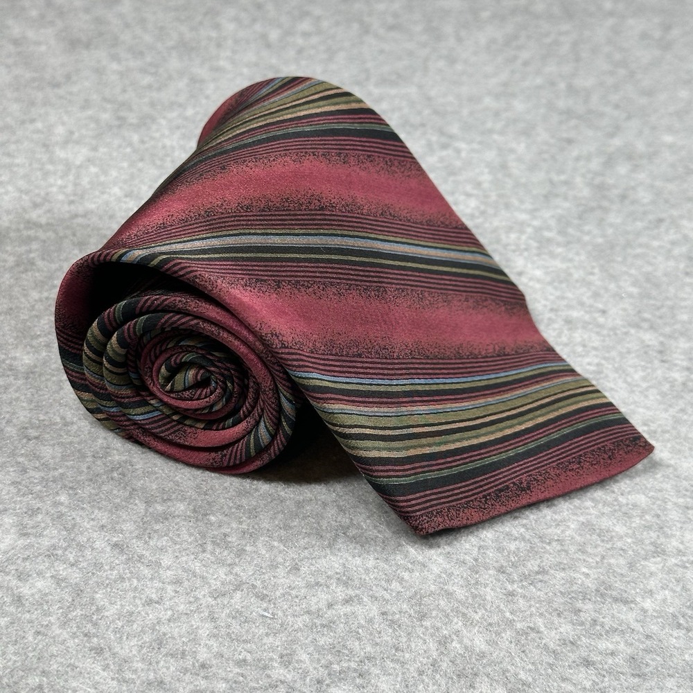 Vintage Halston Silk Tie Burgundy Striped USA Designer‎ Retro 90s 55x3.75in